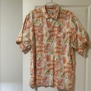 Tommy Bahama Orange and Cream Leaf Print Shirt